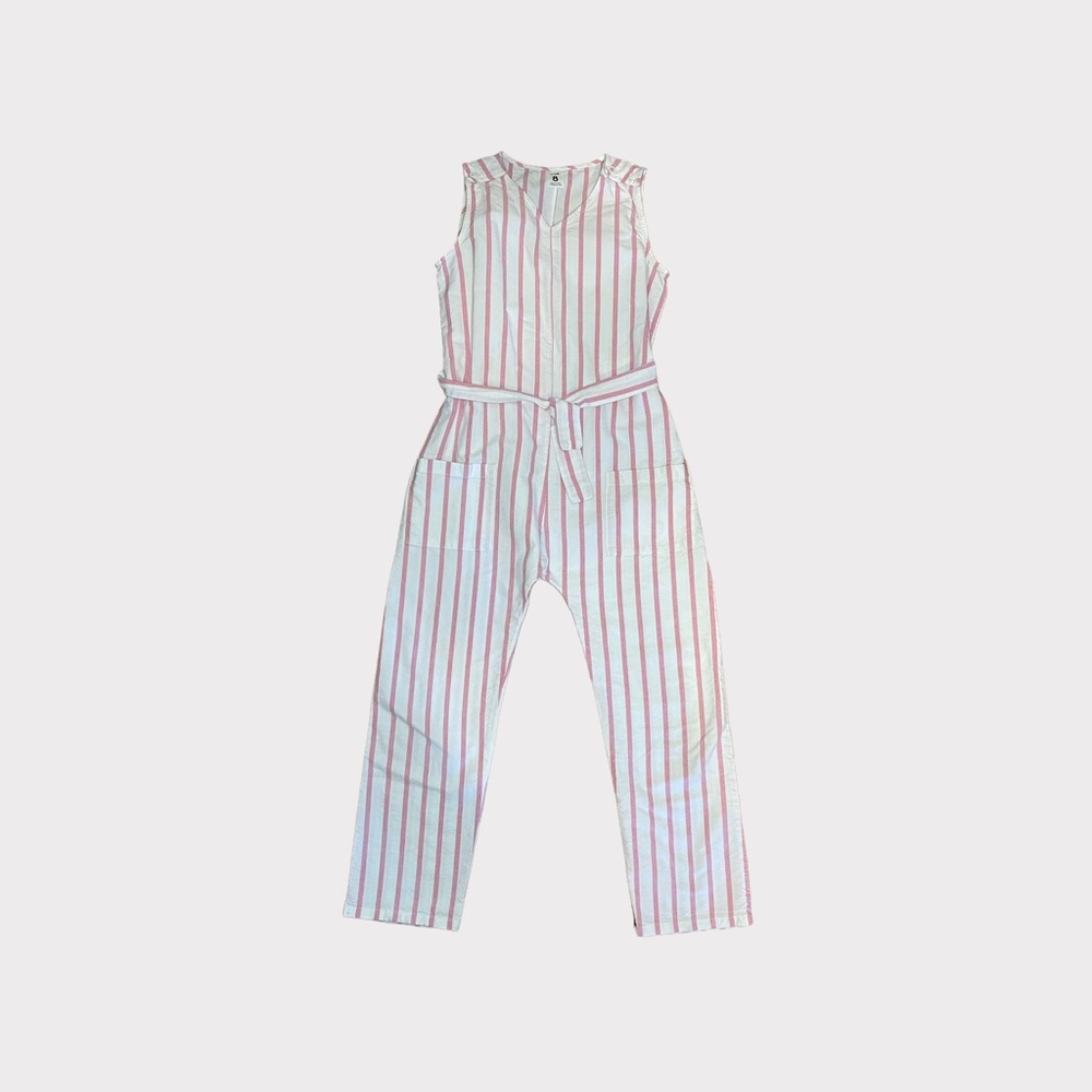 Stem Pink Stripe Romper With Belt Tie